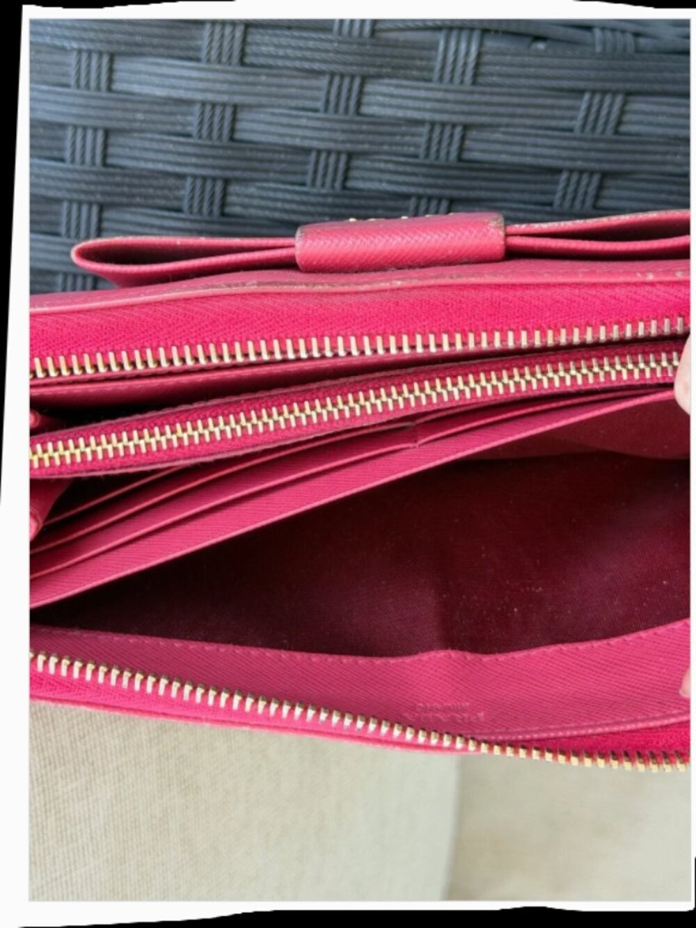 Prada Pink Saffiano Leather Bow Zip Wallet - Picture 5 of 8